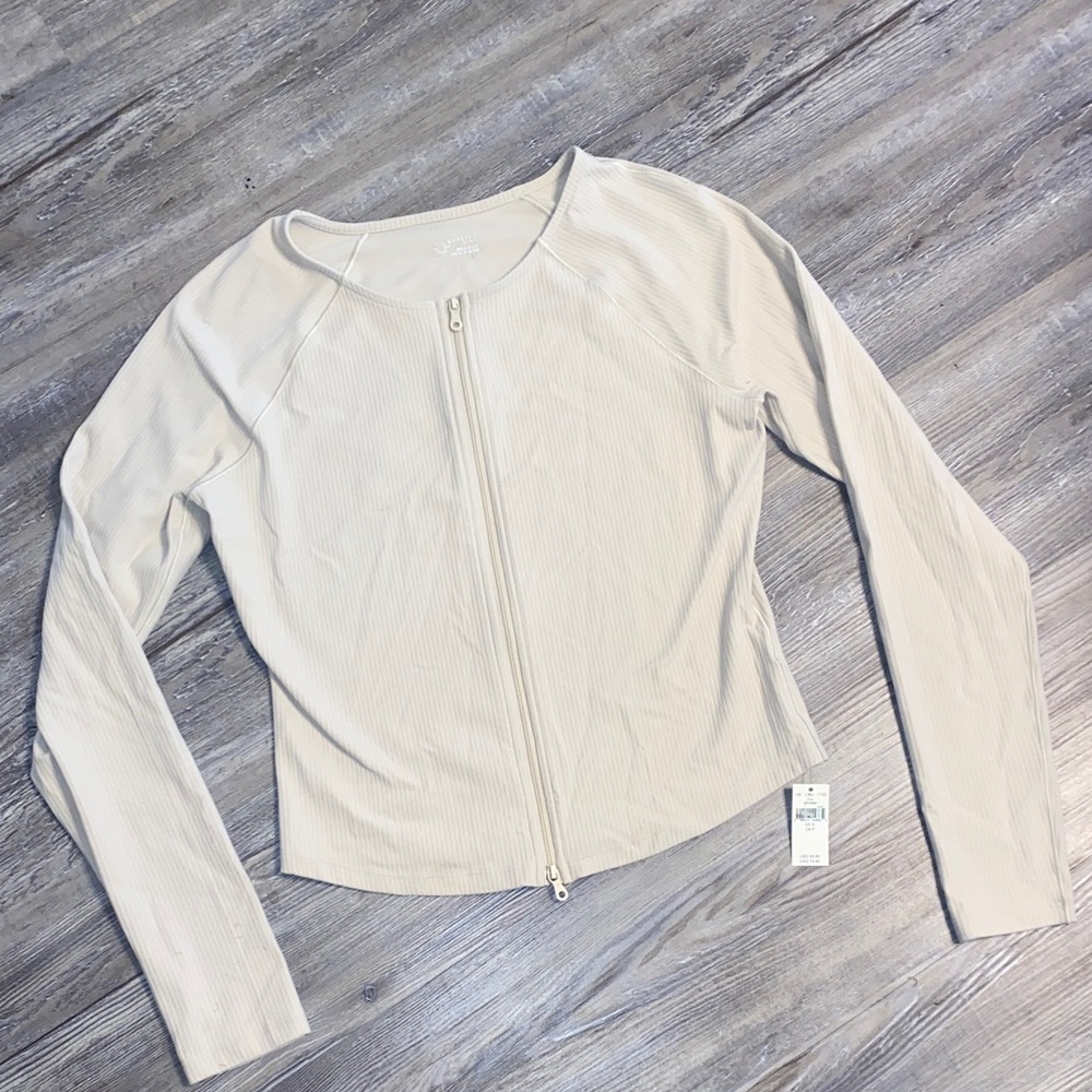 NWT OFFLINE by AERIE Zip Front Soft Ribbed L/S Top S